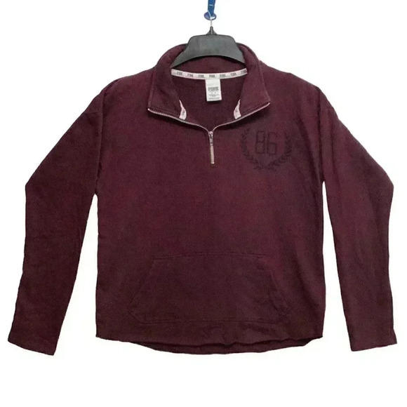 PINK Victoria Secret Size M Maroon 1/4 Zip Up Pullover Sweater - Picture 1 of 3